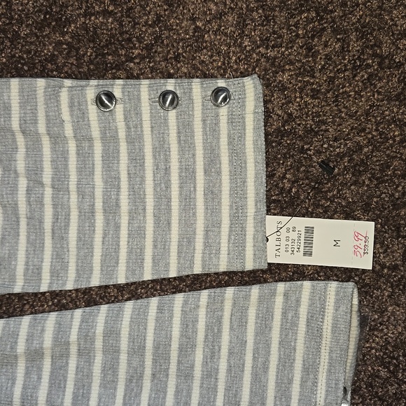 NEW Talbots Gray Cream Ribbed Stripe Turtleneck Top M - Picture 3 of 5